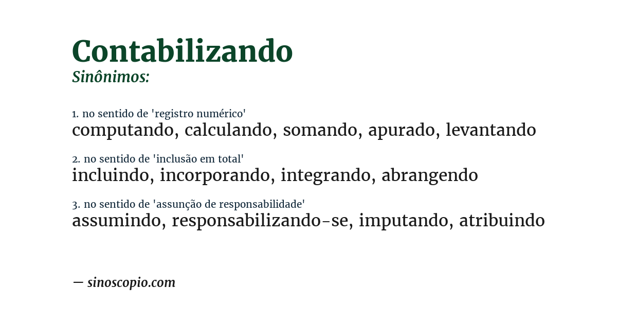 Sinônimo de contabilizando