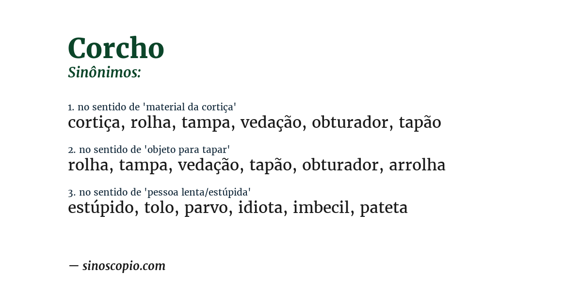 Sinônimo de corcho
