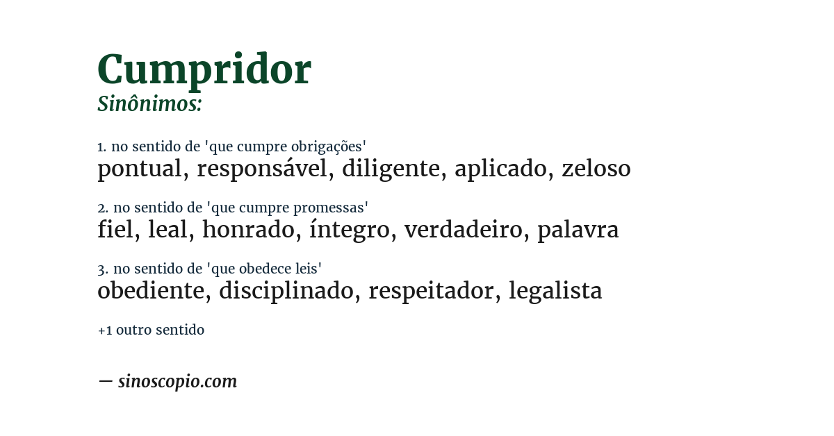 Sinônimo de cumpridor