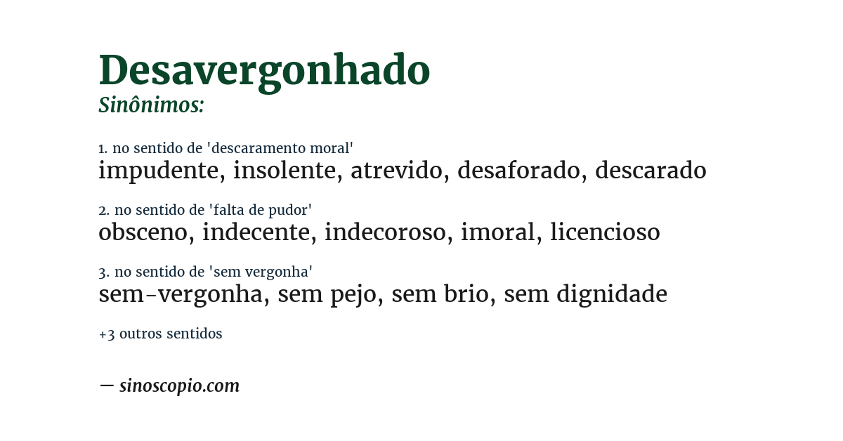 Sinônimo de desavergonhado