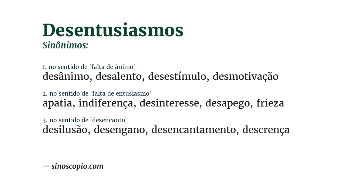 Sinônimo de desentusiasmos