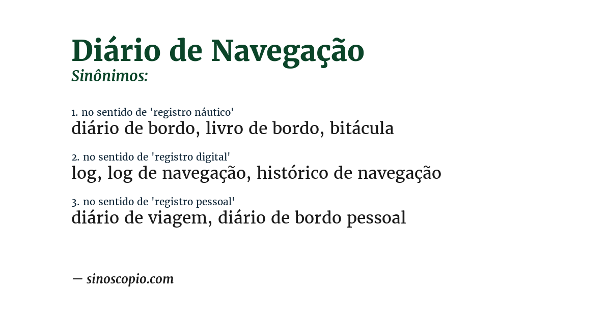 Sinônimo de diário de navegação