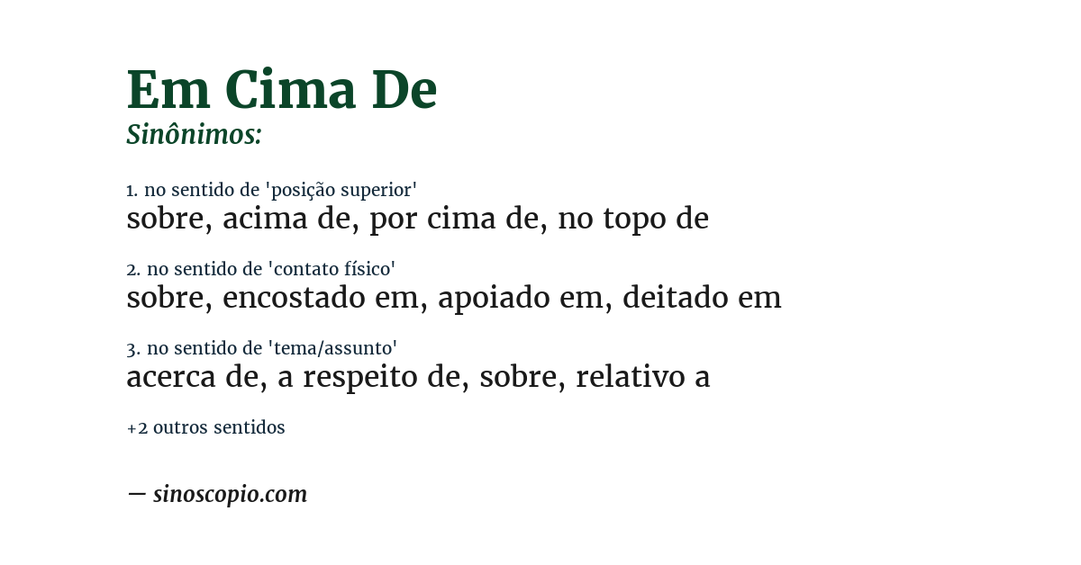 Sinônimo de em cima de