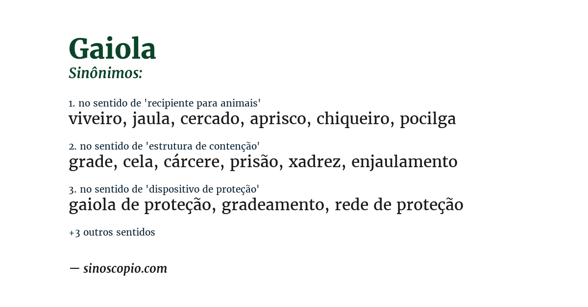 Sinônimo de gaiola