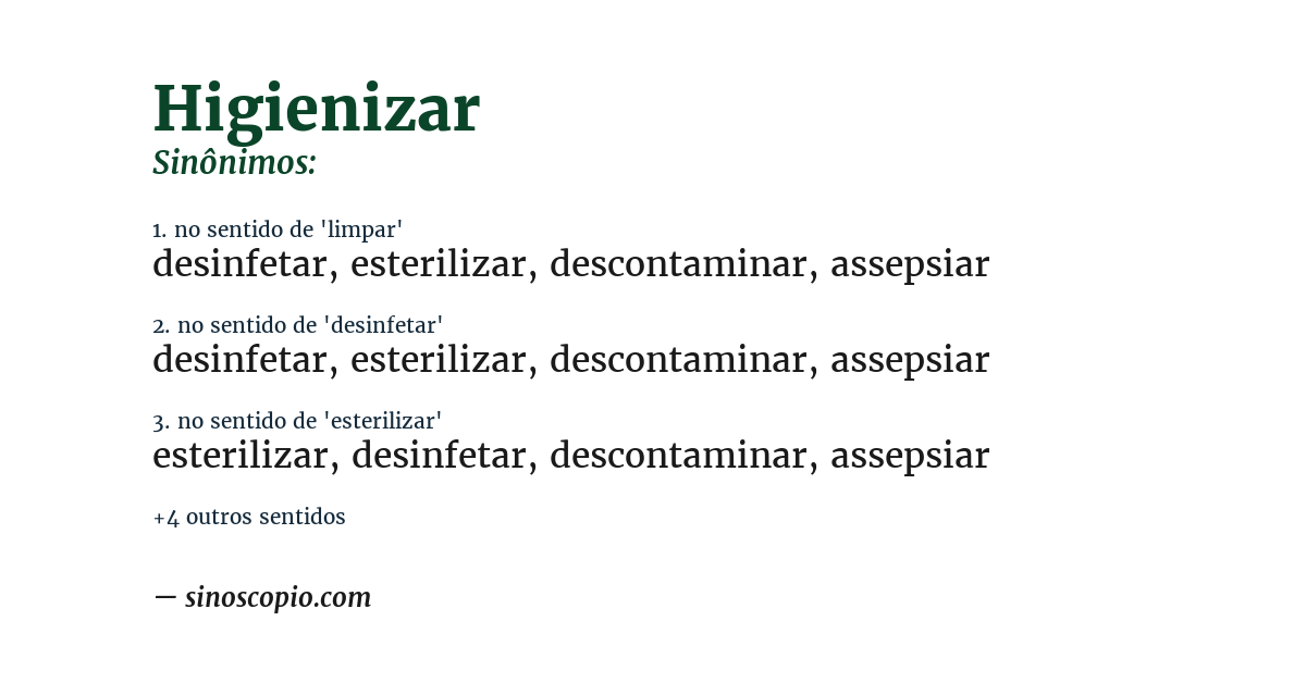 Sinônimo de higienizar
