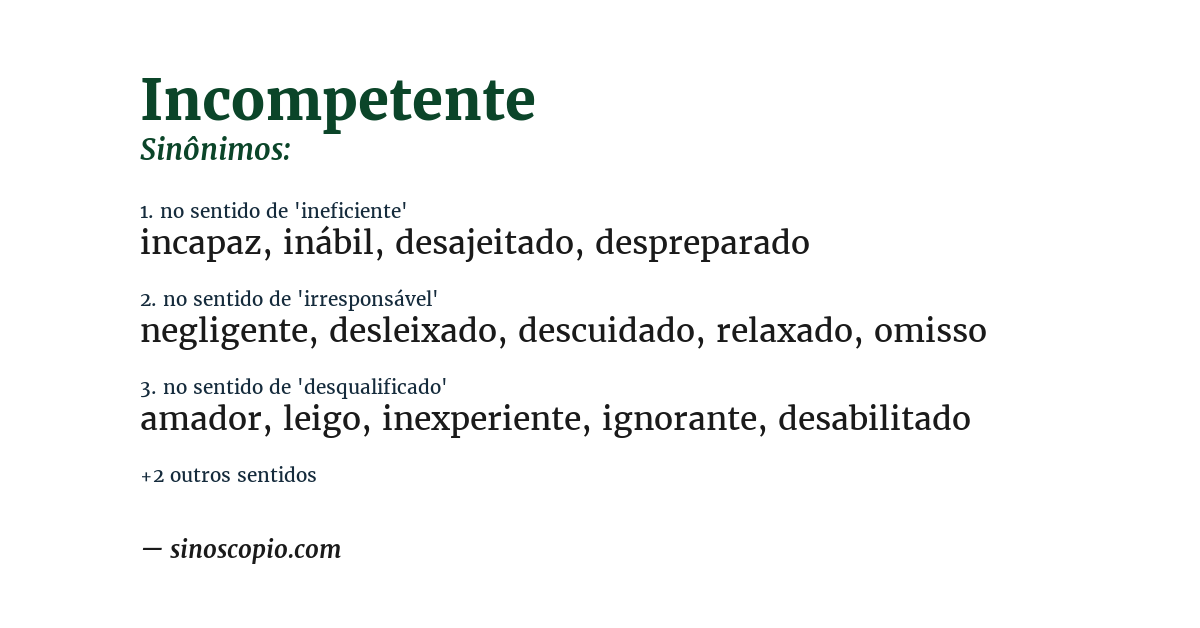 Sinônimo de incompetente