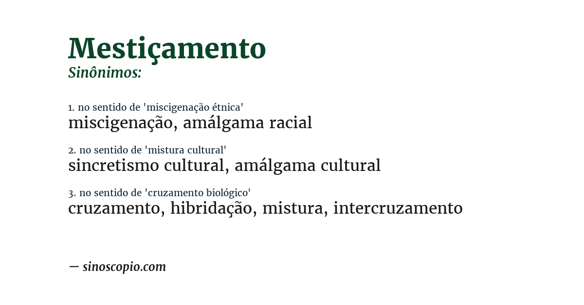 Sinônimo de mestiçamento