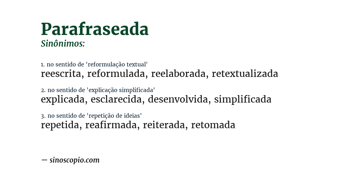 Sinônimo de parafraseada