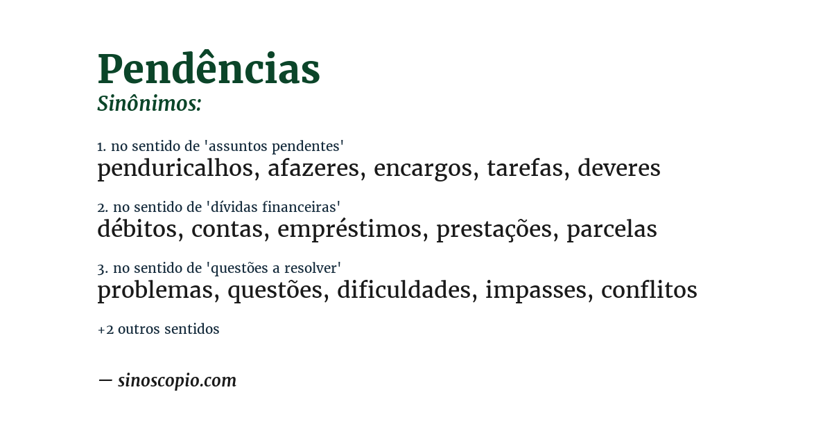 Sinônimo de pendências