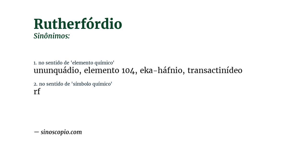 Sinônimo de rutherfórdio