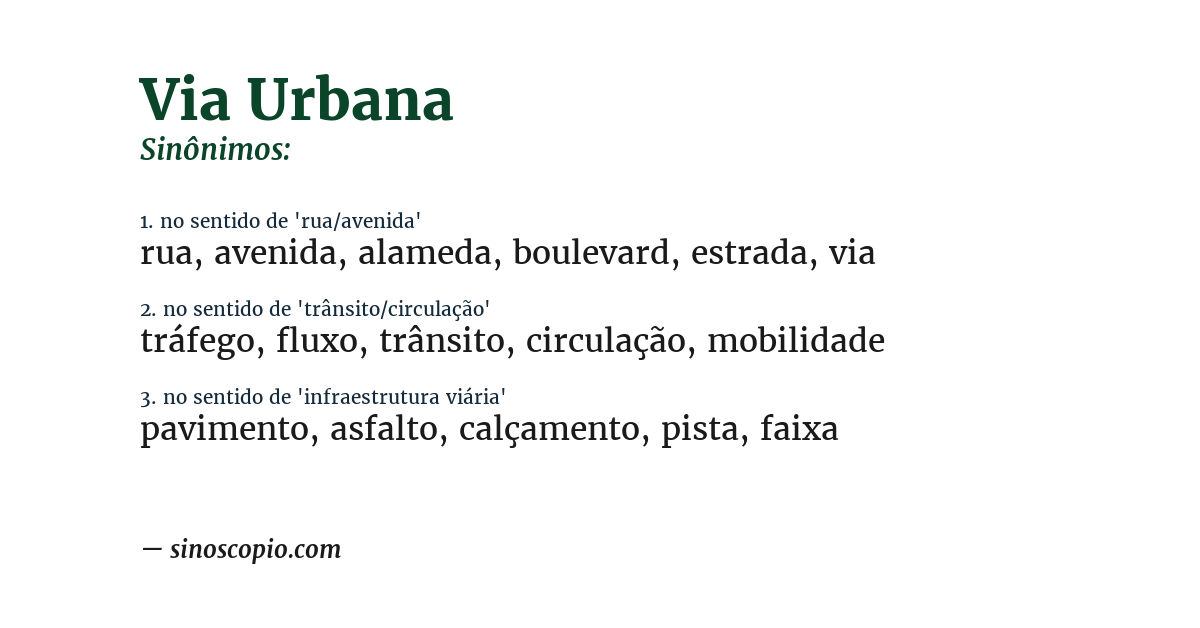 Sinônimo de via urbana