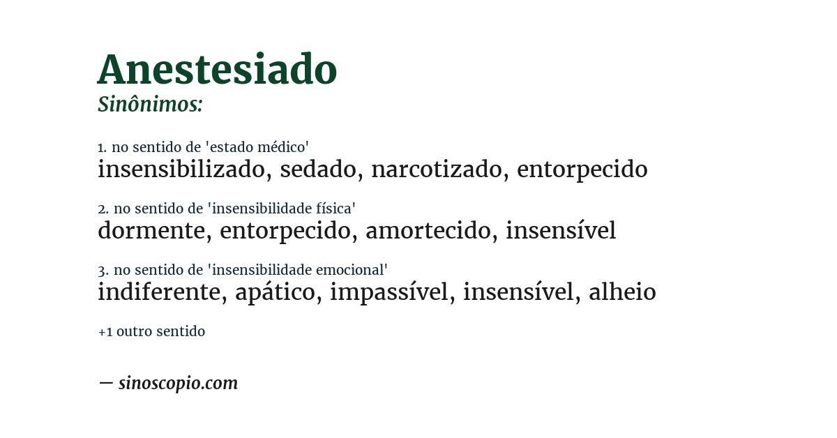 Sinônimo de anestesiado