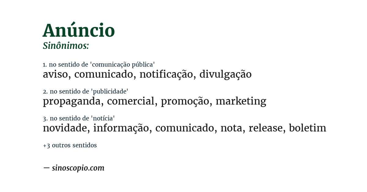 Sinônimo de anúncio
