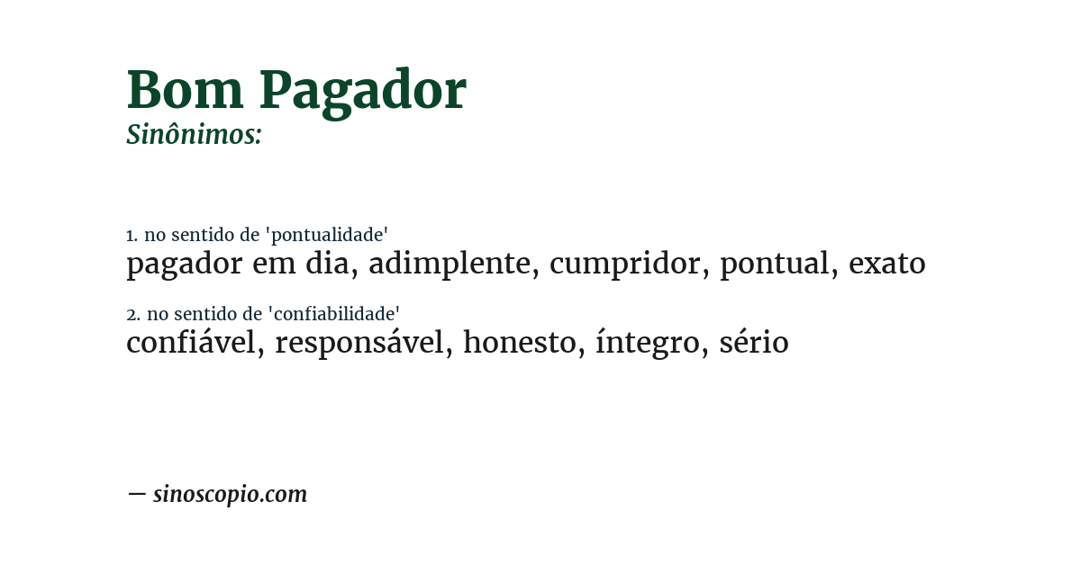 Sinônimo de bom pagador