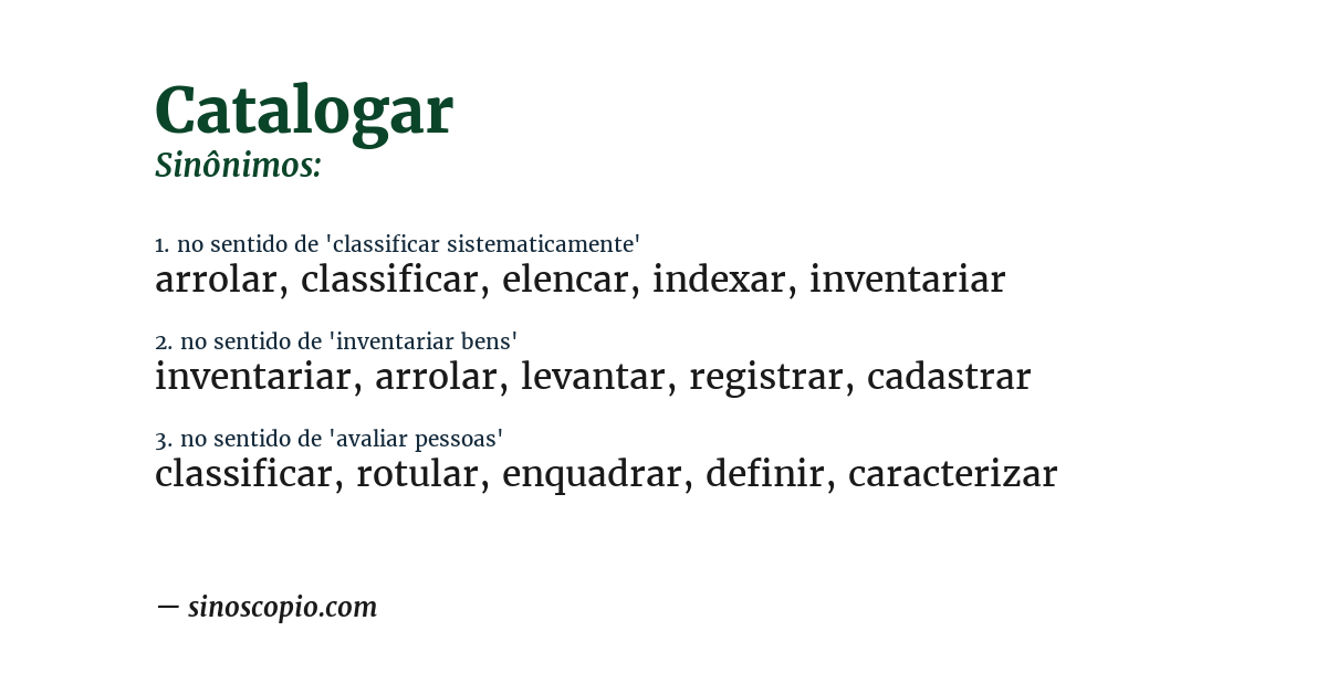 Sinônimo de catalogar