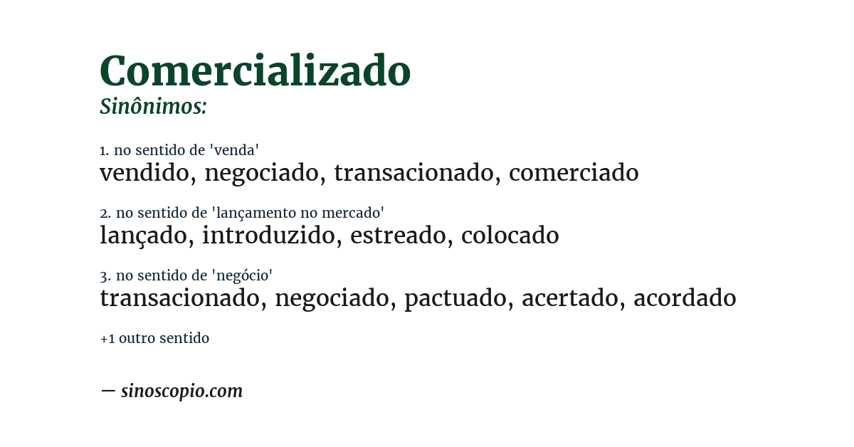 Sinônimo de comercializado