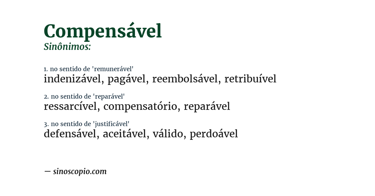 Sinônimo de compensável