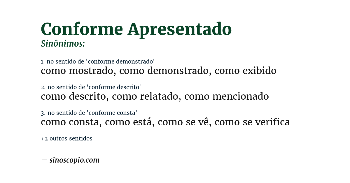 Sinônimo de conforme apresentado