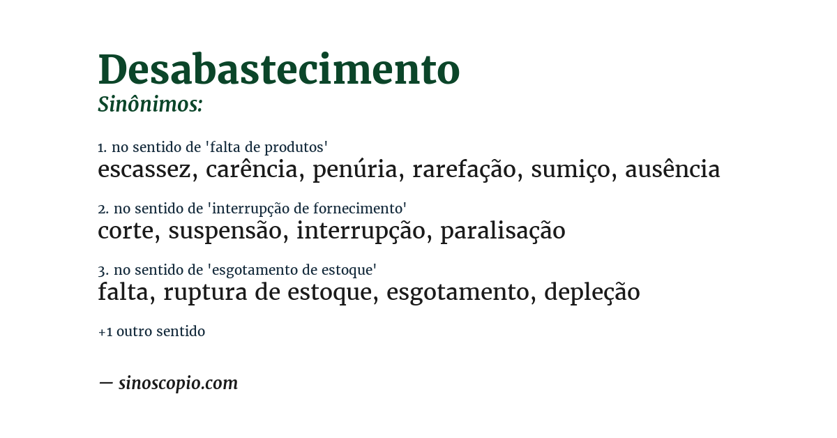 Sinônimo de desabastecimento