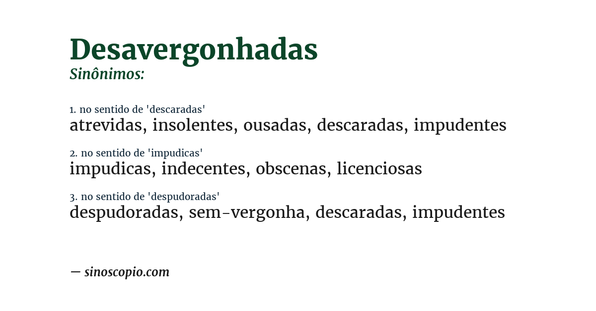 Sinônimo de desavergonhadas