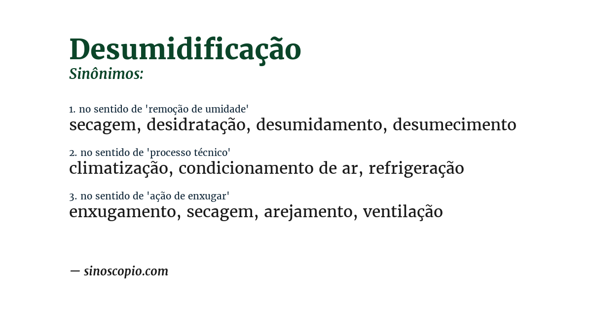 Sinônimo de desumidificação
