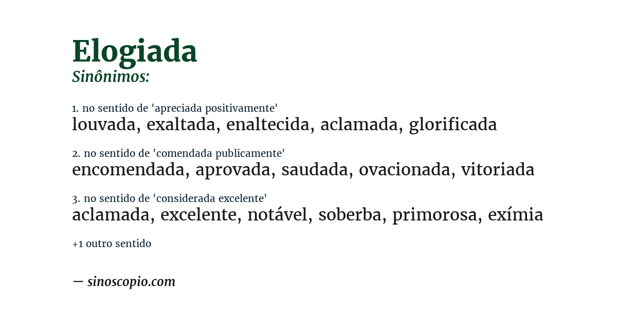 Sinônimo de elogiada