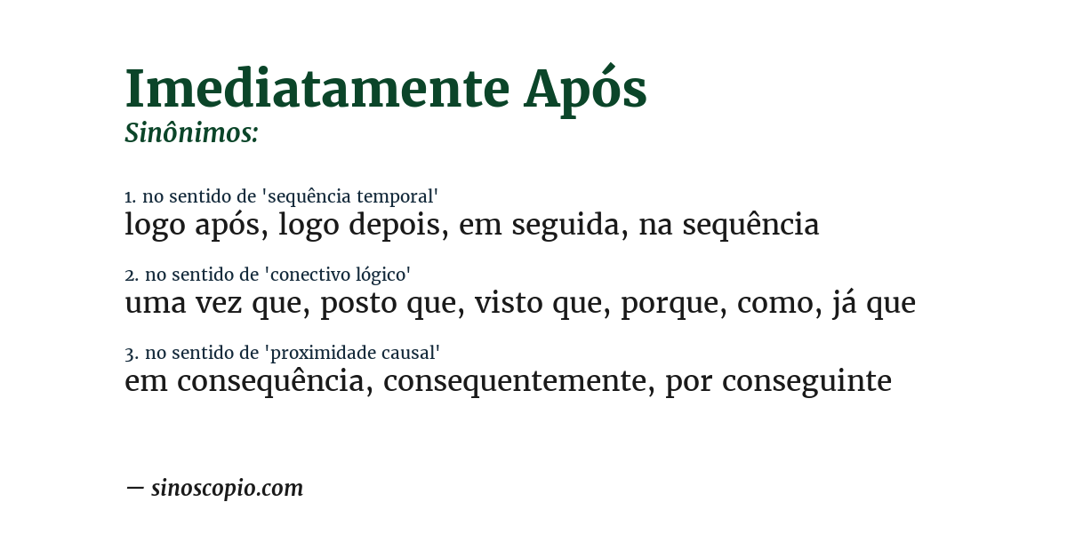Sinônimo de imediatamente após