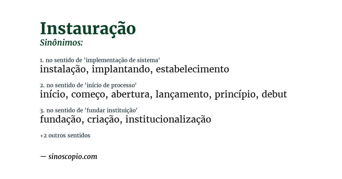 Sinônimo de instauração