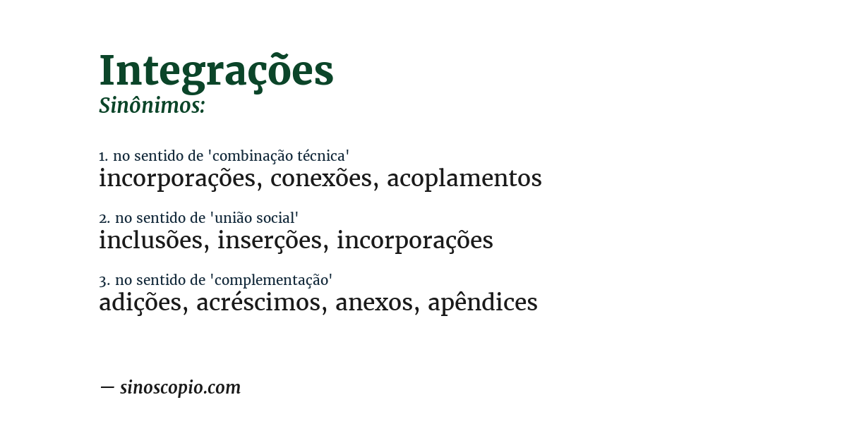 Sinônimo de integrações