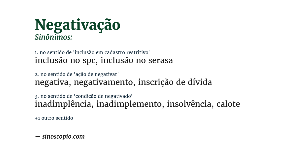 Sinônimo de negativação