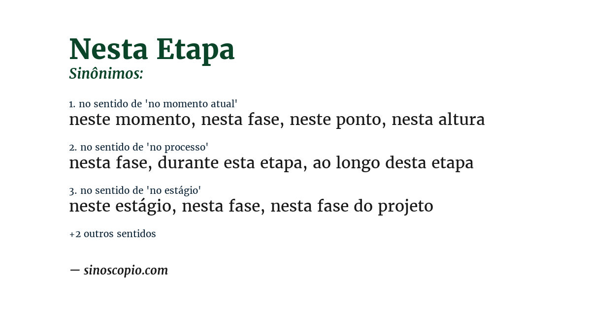 Sinônimo de nesta etapa