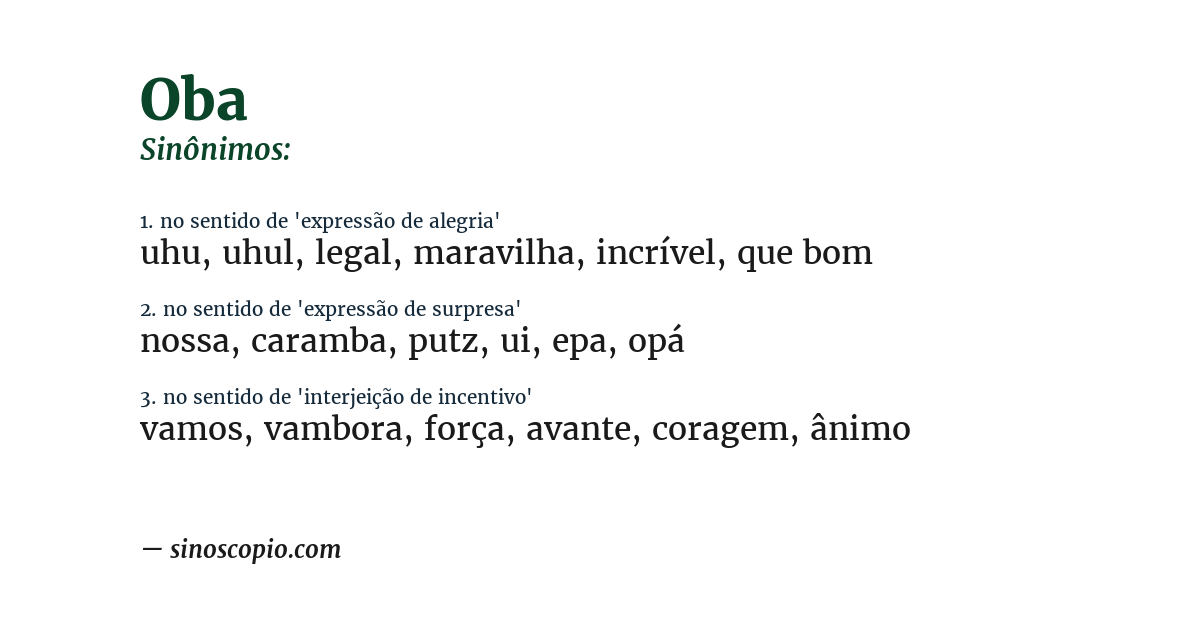 Sinônimo de oba