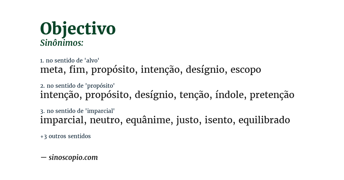 Sinônimo de objectivo