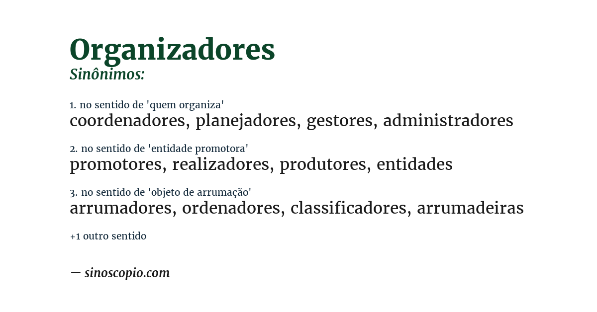 Sinônimo de organizadores