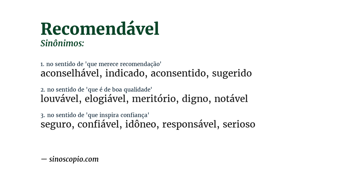 Sinônimo de recomendável