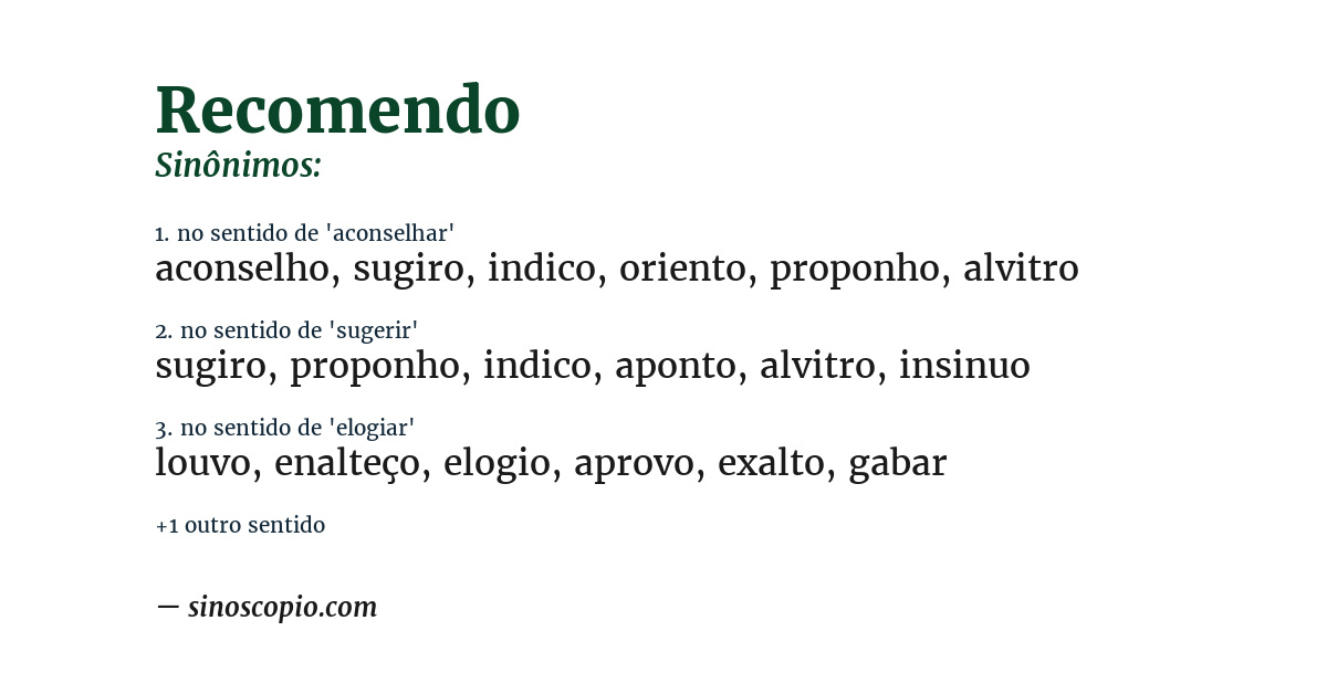 Sinônimo de recomendo