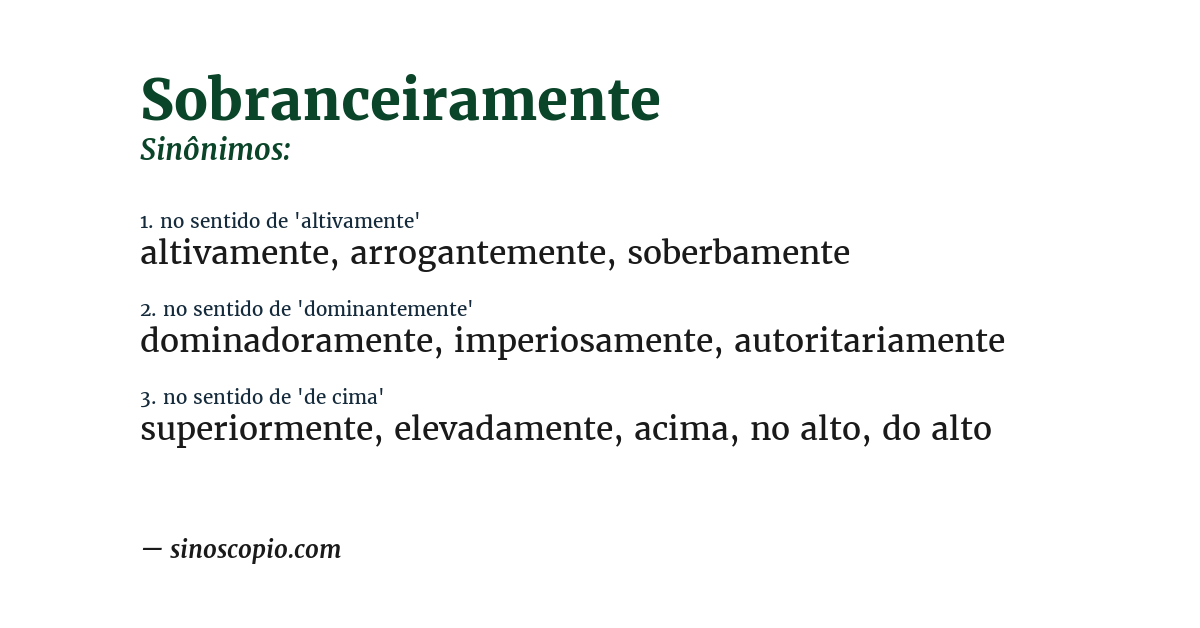 Sinônimo de sobranceiramente