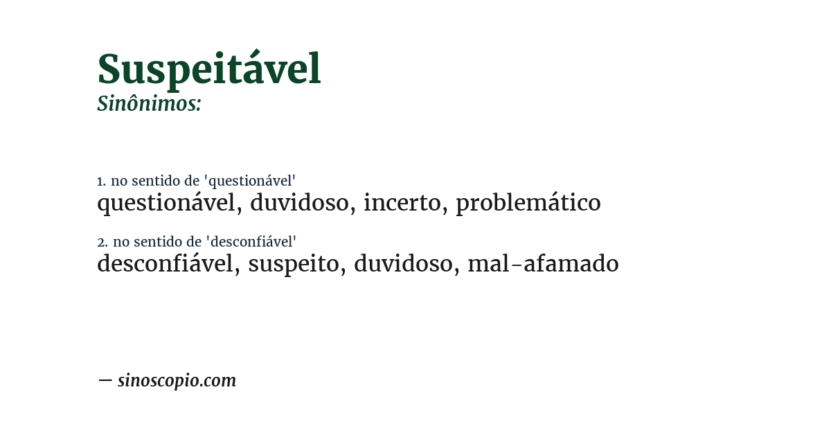 Sinônimo de suspeitável