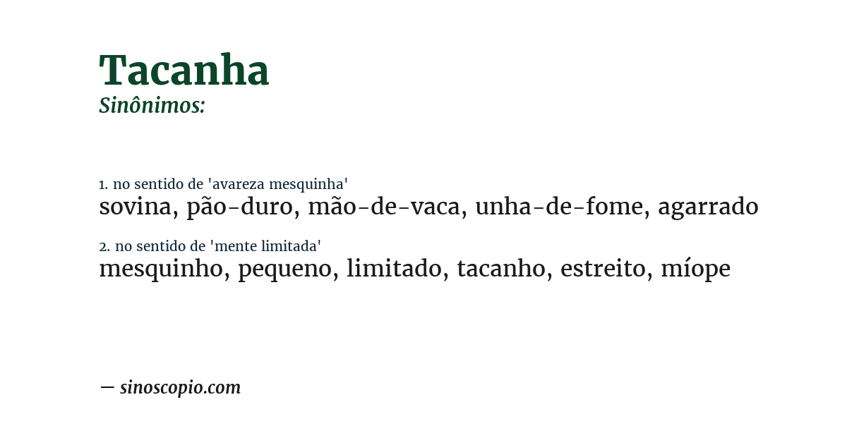 Sinônimo de tacanha
