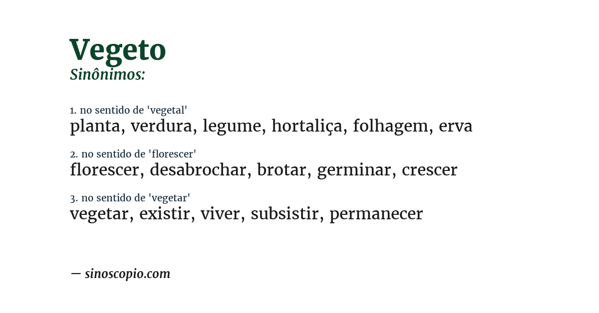 Sinônimo de vegeto