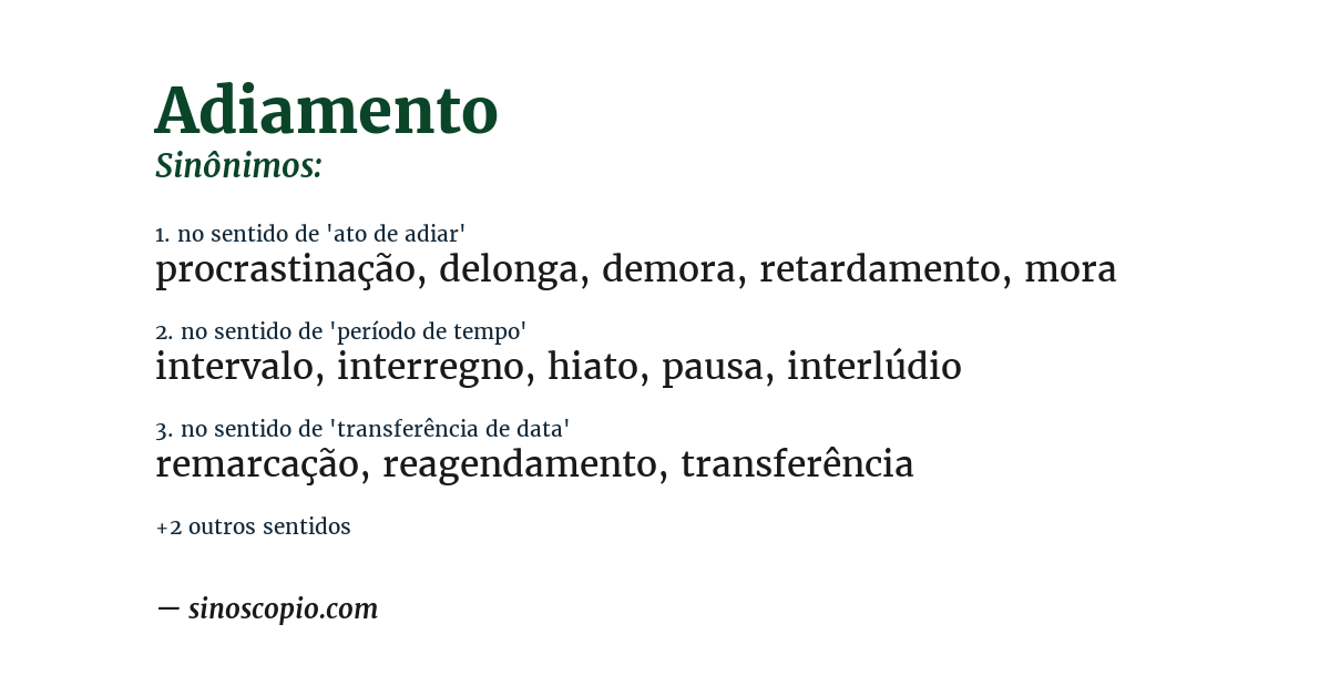 Sinônimo de adiamento