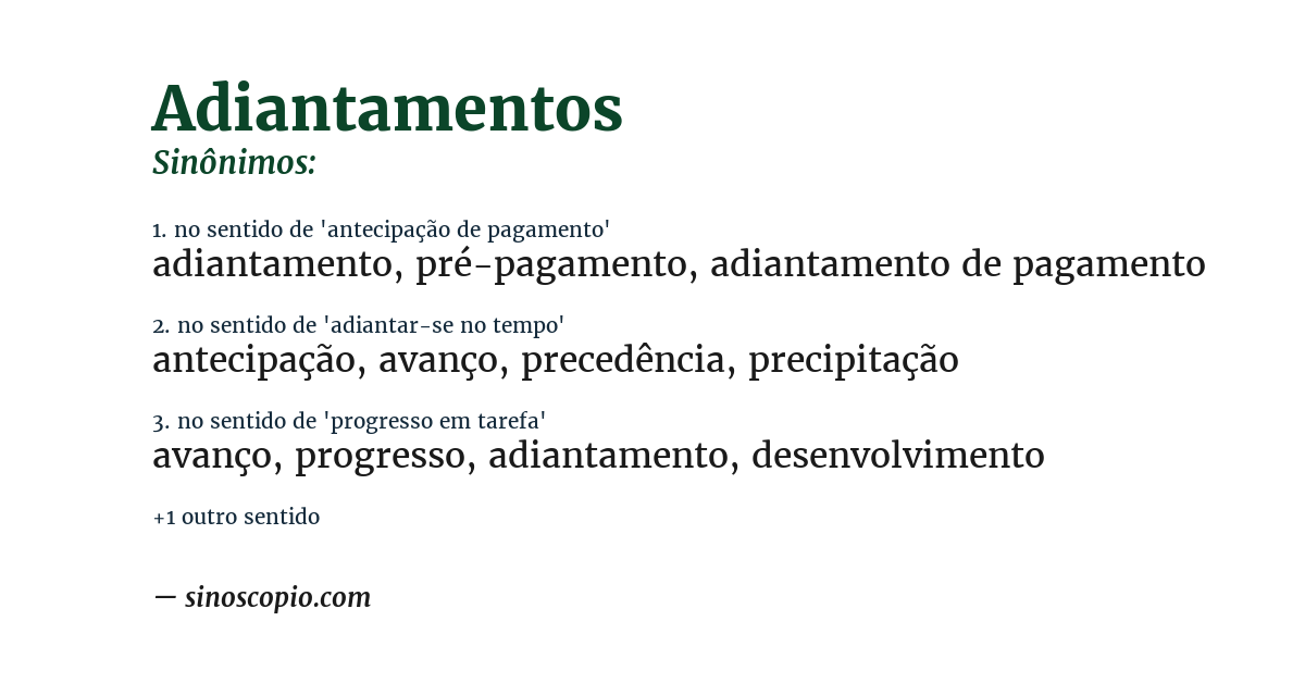 Sinônimo de adiantamentos