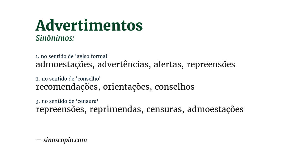 Sinônimo de advertimentos