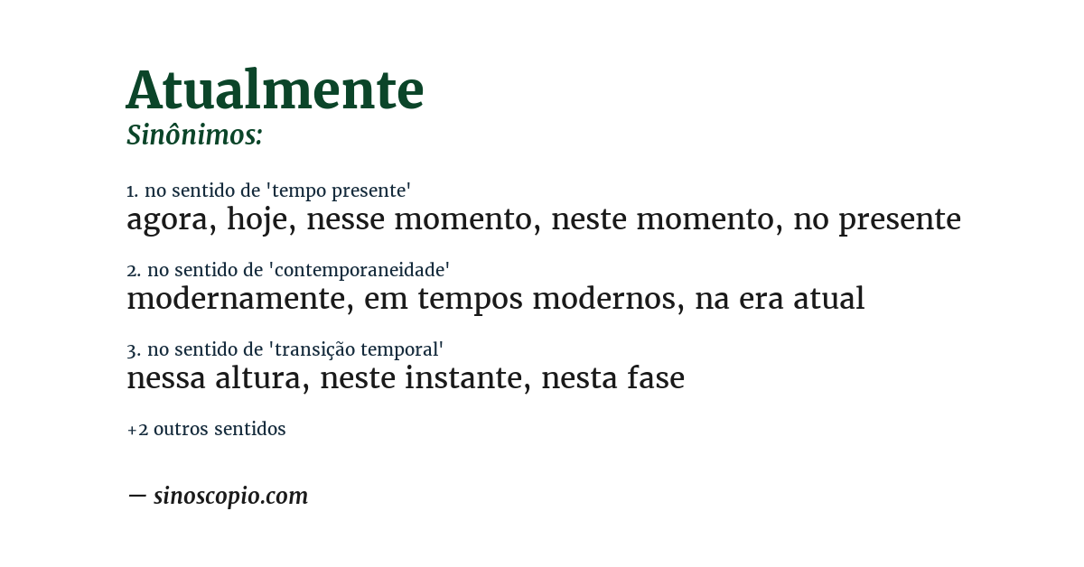 Sinônimo de atualmente