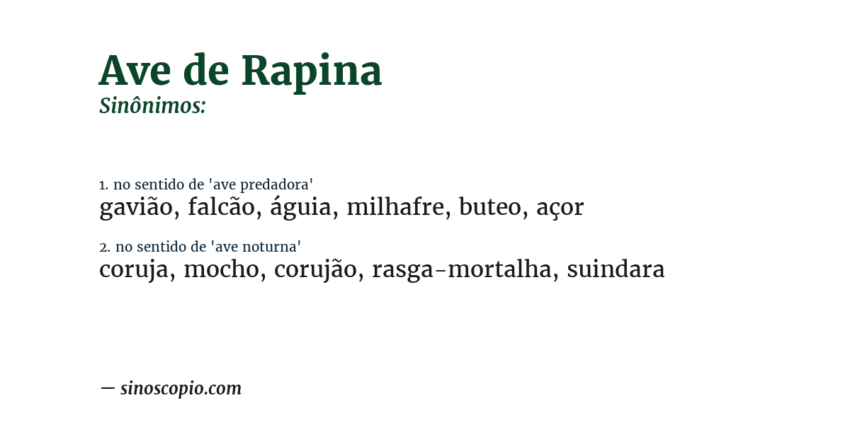 Sinônimo de ave de rapina
