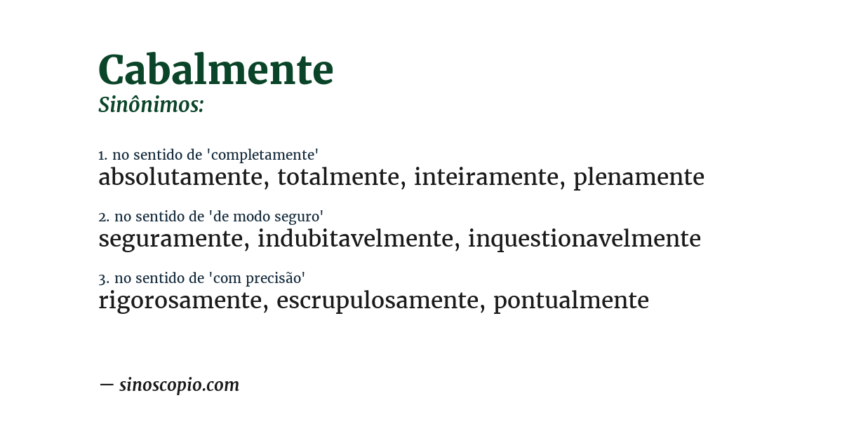 Sinônimo de cabalmente