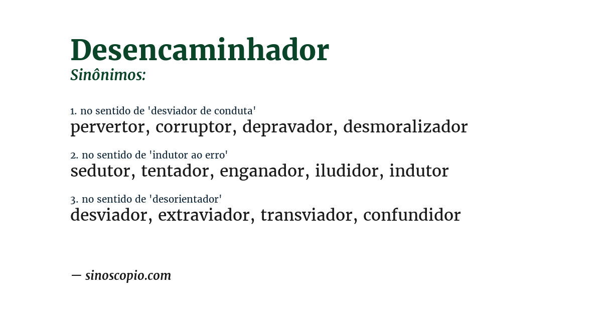 Sinônimo de desencaminhador