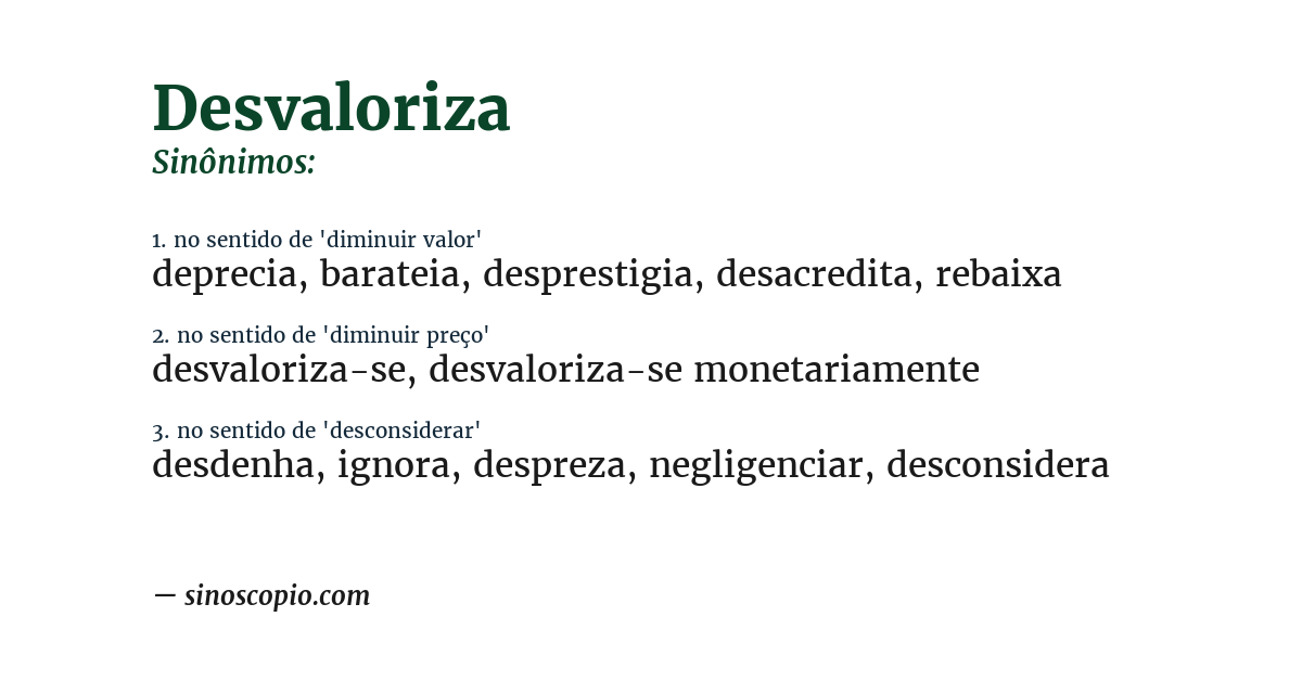 Sinônimo de desvaloriza