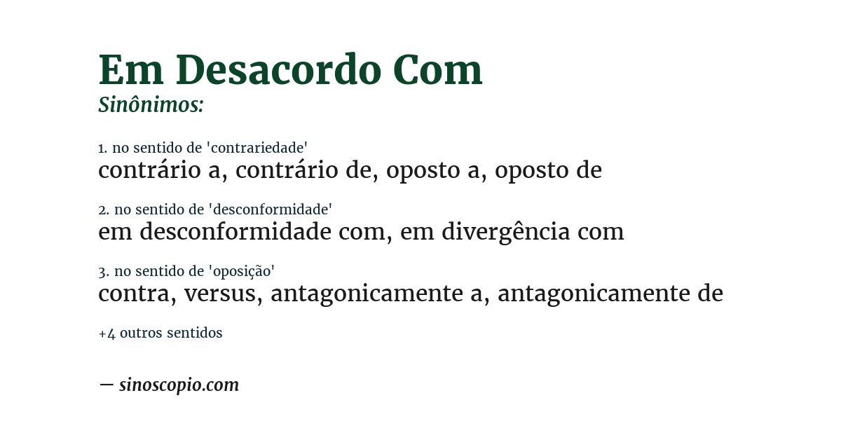 Sinônimo de em desacordo com