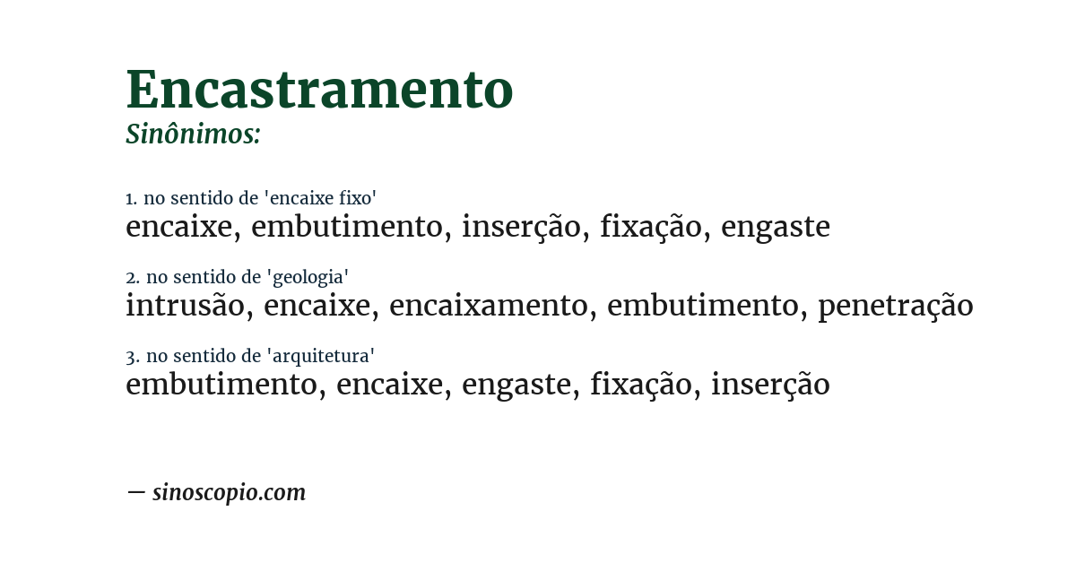 Sinônimo de encastramento